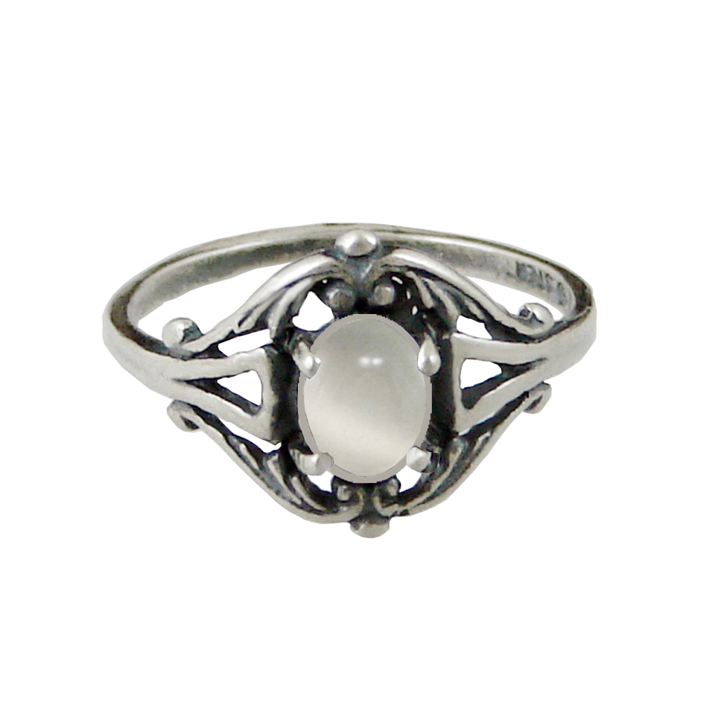 Sterling Silver Filigree Ring With White Moonstone Size 5